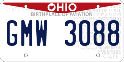 OH license plate GMW3088