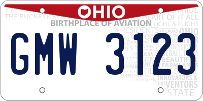 OH license plate GMW3123
