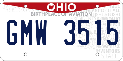 OH license plate GMW3515