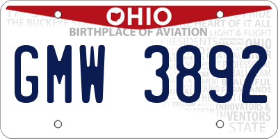 OH license plate GMW3892