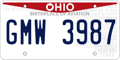 OH license plate GMW3987