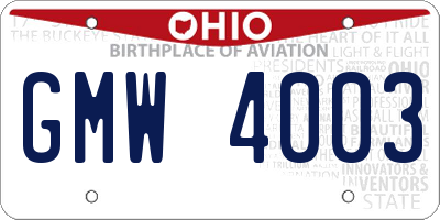 OH license plate GMW4003