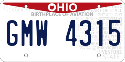 OH license plate GMW4315