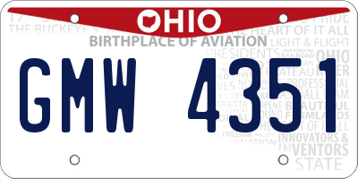 OH license plate GMW4351