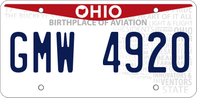 OH license plate GMW4920