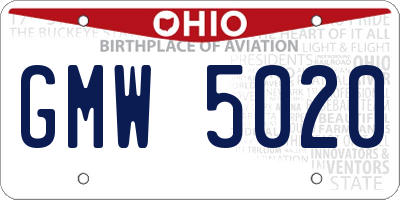 OH license plate GMW5020