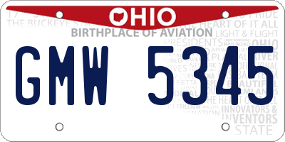 OH license plate GMW5345