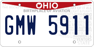 OH license plate GMW5911