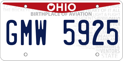 OH license plate GMW5925