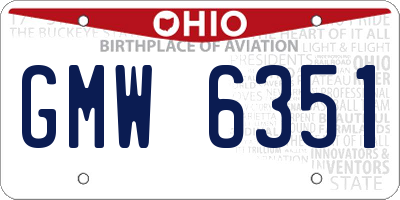 OH license plate GMW6351
