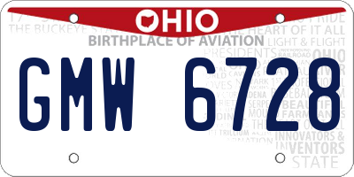 OH license plate GMW6728