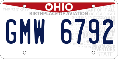 OH license plate GMW6792