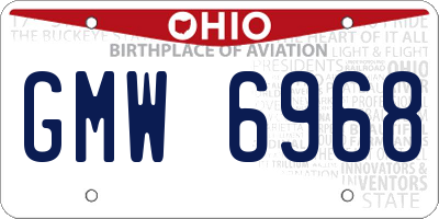 OH license plate GMW6968