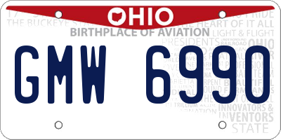 OH license plate GMW6990