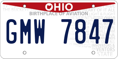 OH license plate GMW7847