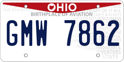 OH license plate GMW7862