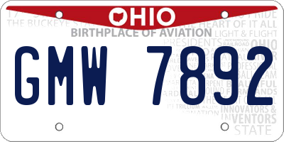 OH license plate GMW7892