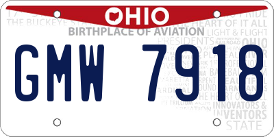 OH license plate GMW7918