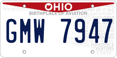 OH license plate GMW7947