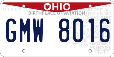 OH license plate GMW8016