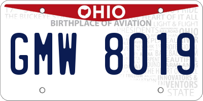 OH license plate GMW8019