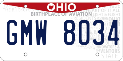 OH license plate GMW8034