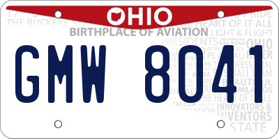 OH license plate GMW8041