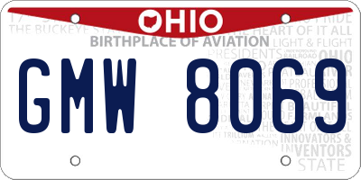OH license plate GMW8069