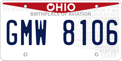 OH license plate GMW8106