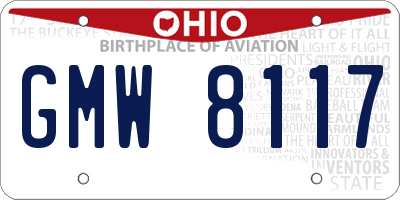 OH license plate GMW8117