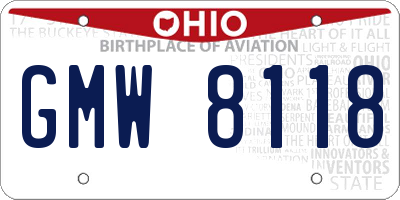 OH license plate GMW8118