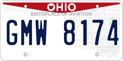 OH license plate GMW8174