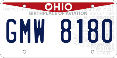 OH license plate GMW8180
