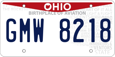 OH license plate GMW8218