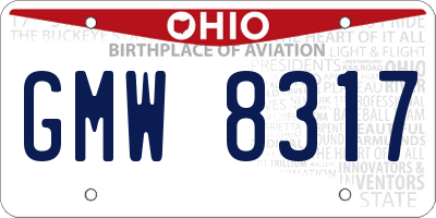 OH license plate GMW8317