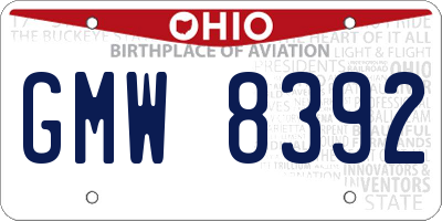 OH license plate GMW8392
