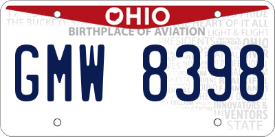 OH license plate GMW8398
