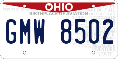 OH license plate GMW8502