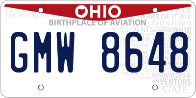 OH license plate GMW8648