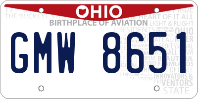 OH license plate GMW8651