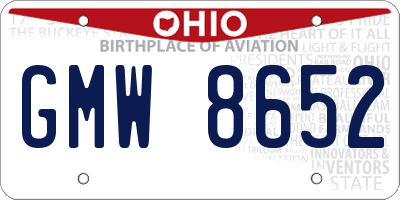 OH license plate GMW8652