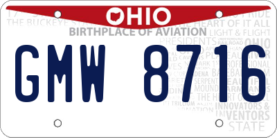 OH license plate GMW8716