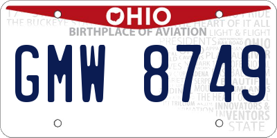 OH license plate GMW8749