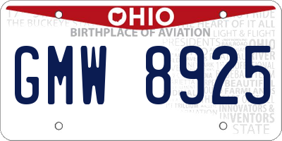 OH license plate GMW8925