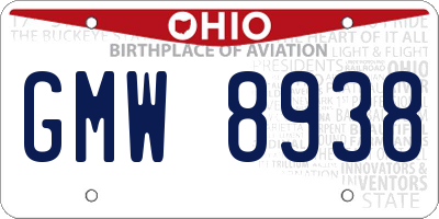 OH license plate GMW8938