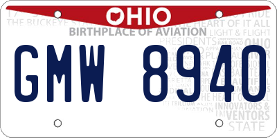 OH license plate GMW8940