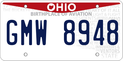 OH license plate GMW8948