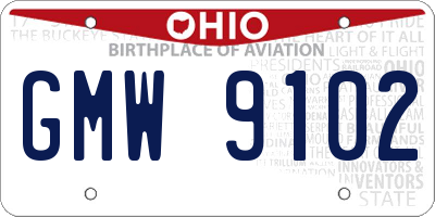 OH license plate GMW9102
