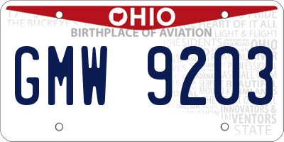 OH license plate GMW9203