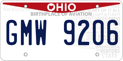 OH license plate GMW9206